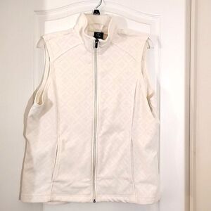 Lands End Women XL 18 Vest Jacket Cream White Full Zip Sleeveless Pockets